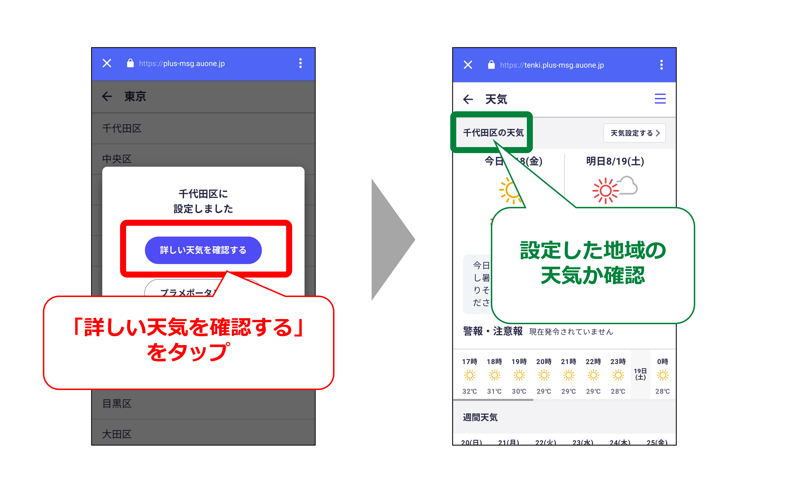 設定した地域の天気を確認