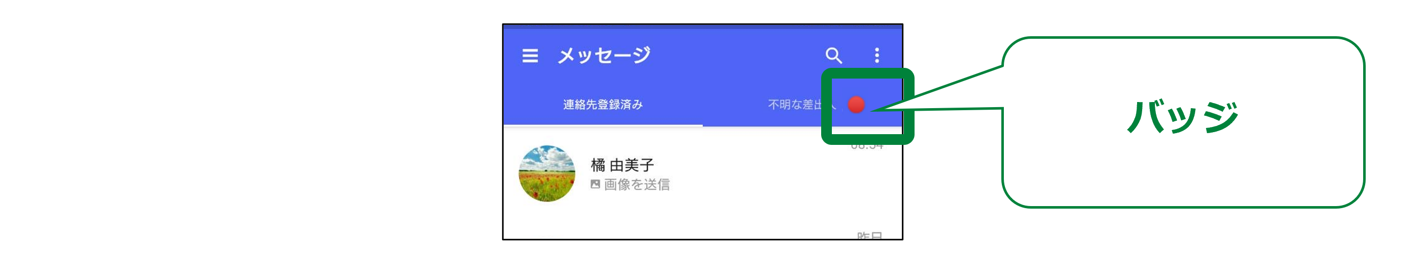 メッセージ画面の不明な差出人タブ画面